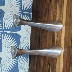 Nambe 596 vintage tri corner candlestick holders pair of 2 9.5" tall sil…